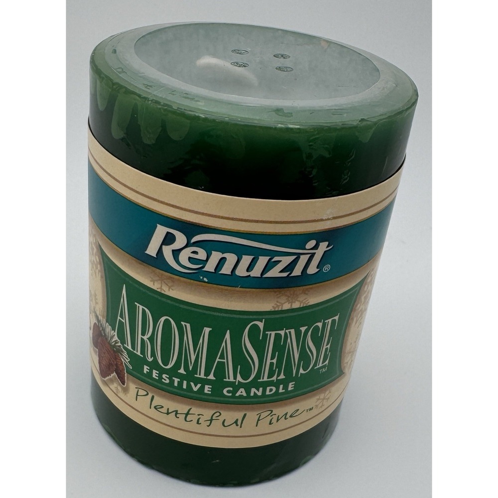 Renuzit AromaSense Festive Pillar Candle 1999 Plentiful Pine New Sealed NOS 3x4